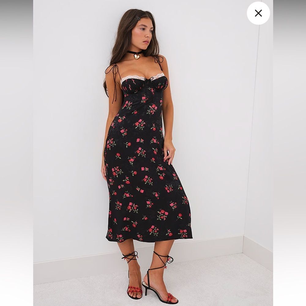 For Love and Lemons June midi slip dress x Victorias Secret open back with roses